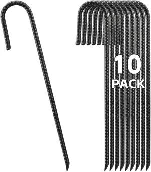 Ground Stakes 16 Inch, J Hook Tent Stakes, Heavy Duty Garden Stakes 10 Pack, Anti-Rust Rebar Stakes Ground Anchors for Fence, Garden, Trampoline, Landscape