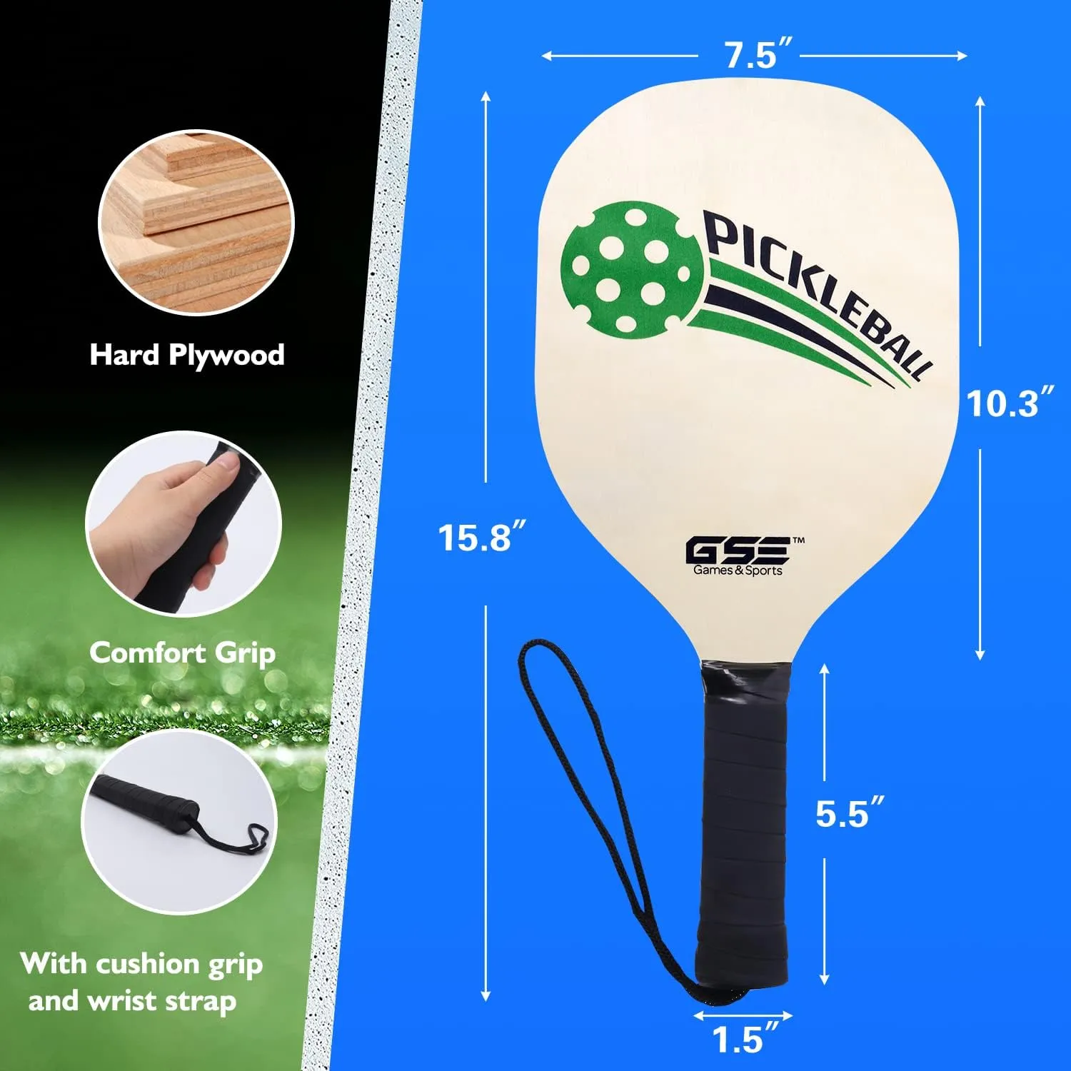 GSE Games & Sports Expert Portable Pickleball Net Set with Regulation Size Pickleball Net, 4 Pickleball Paddles, 6 Pickleballs, Carrying Bag, Weather Resistant Metal Frame for Outdoor