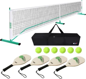 GSE Games & Sports Expert Portable Pickleball Net Set with Regulation Size Pickleball Net, 4 Pickleball Paddles, 6 Pickleballs, Carrying Bag, Weather Resistant Metal Frame for Outdoor