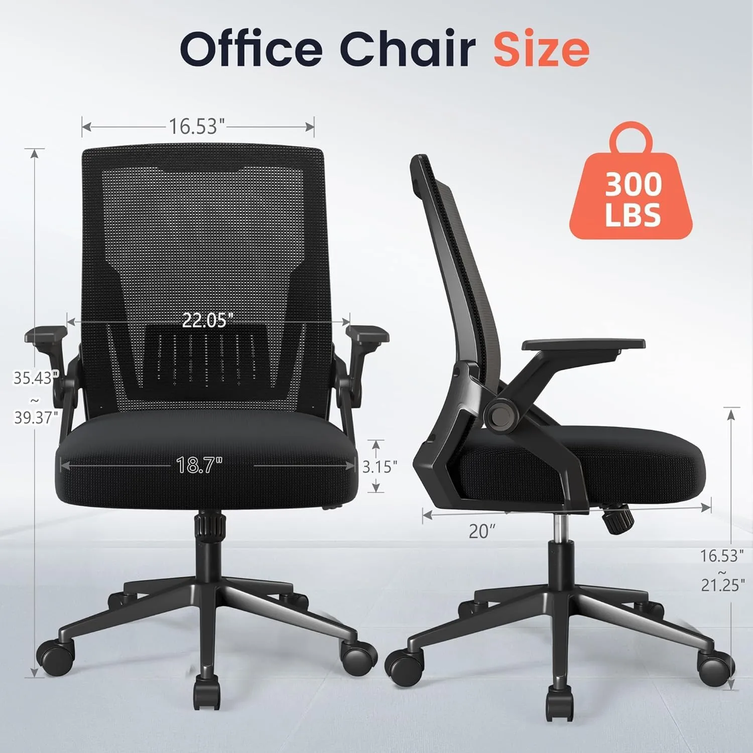 GTRACING Ergonomic Office Chair with Flip-up Armrests Executive Computer Chair for Home Office, Breathable Mesh & Adaptive Lumbar Support, Black
