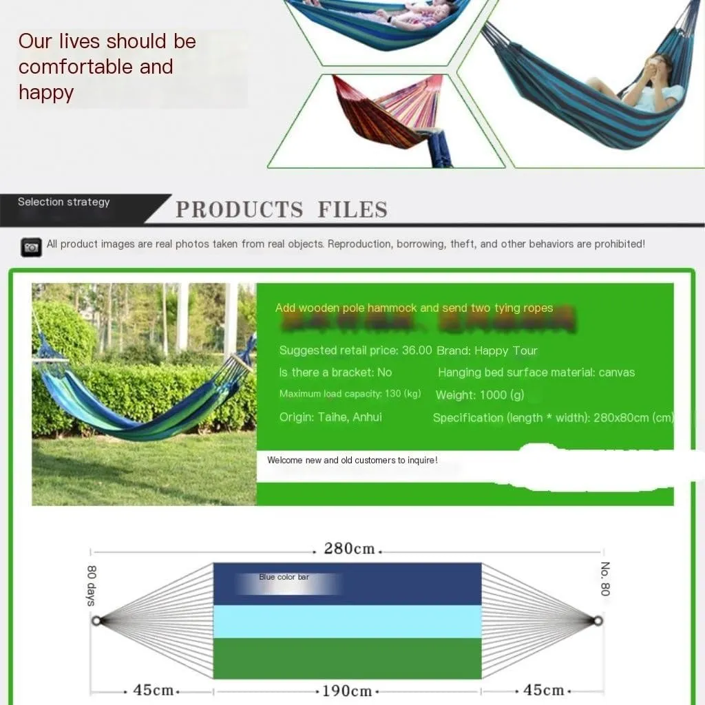Hammocks Hammock Outdoor Home Double Hanging Chair Dormitory Bedroom Camping Picnic Camping Load-Bearing Fixed Camping Hammocks(Blue)