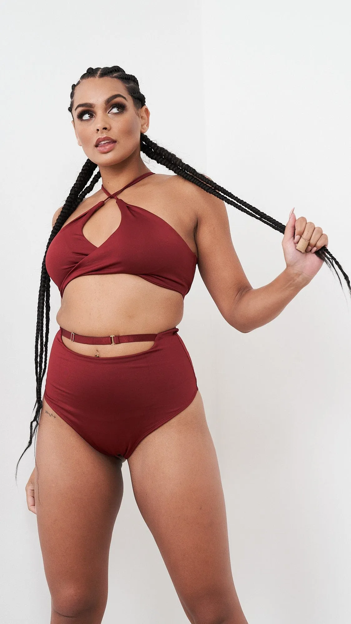 Hannah High Waist - Adjustable Cut Out Scrunch High Waist Bottom Recycled Burgundy