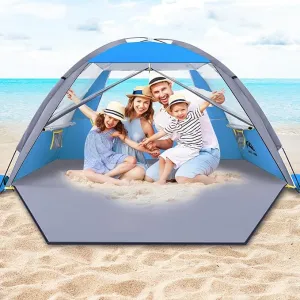 Happy Travel Beach Tent, UPF 50  UV Protection Sun Shade Shelter for 3/4/5/6/7/8 Person, Portable Beach Canopy for Family & Baby, Lightweight & Easy Setup Beach Cabana with 3 Ventilation Mesh Windows