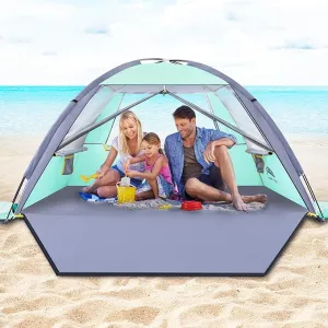 Happy Travel Beach Tent, UPF 50  UV Protection Sun Shade Shelter for 3/4/5/6/7/8 Person, Portable Beach Canopy for Family & Baby, Lightweight & Easy Setup Beach Cabana with 3 Ventilation Mesh Windows