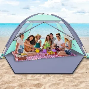 Happy Travel Beach Tent, UPF 50  UV Protection Sun Shade Shelter for 3/4/5/6/7/8 Person, Portable Beach Canopy for Family & Baby, Lightweight & Easy Setup Beach Cabana with 3 Ventilation Mesh Windows