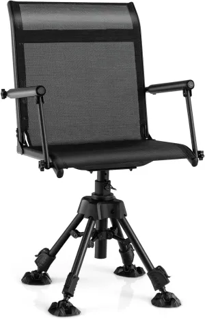 HAPPYGRILL 360° Swivel Hunting Chair Folding Silent Swivel Blind Chair with Adjustable Legs, All-Terrain Foot Pads, Portable Sniper Seat for Hunting Shooting & Fishing, 330 LBS Capacity, Black