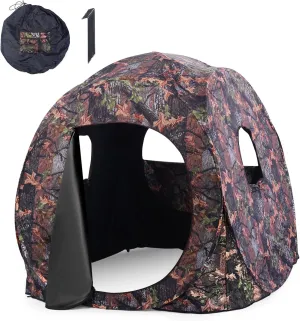 HAPPYGRILL Pop Up Hunting Blind Portable Ground Blind Waterproof Hunting Tent for 2-3 People, Camouflage Hunting Tent with 360 Degree Mesh Windows