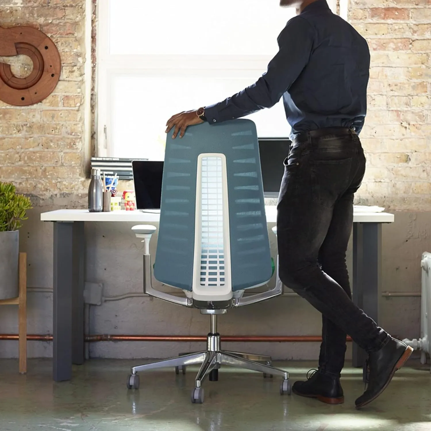 Haworth Fern Office Chair – Ergonomic and Stylish Desk Chair with Breathable Mesh Finish - Without Lumbar Support (Cornflower)