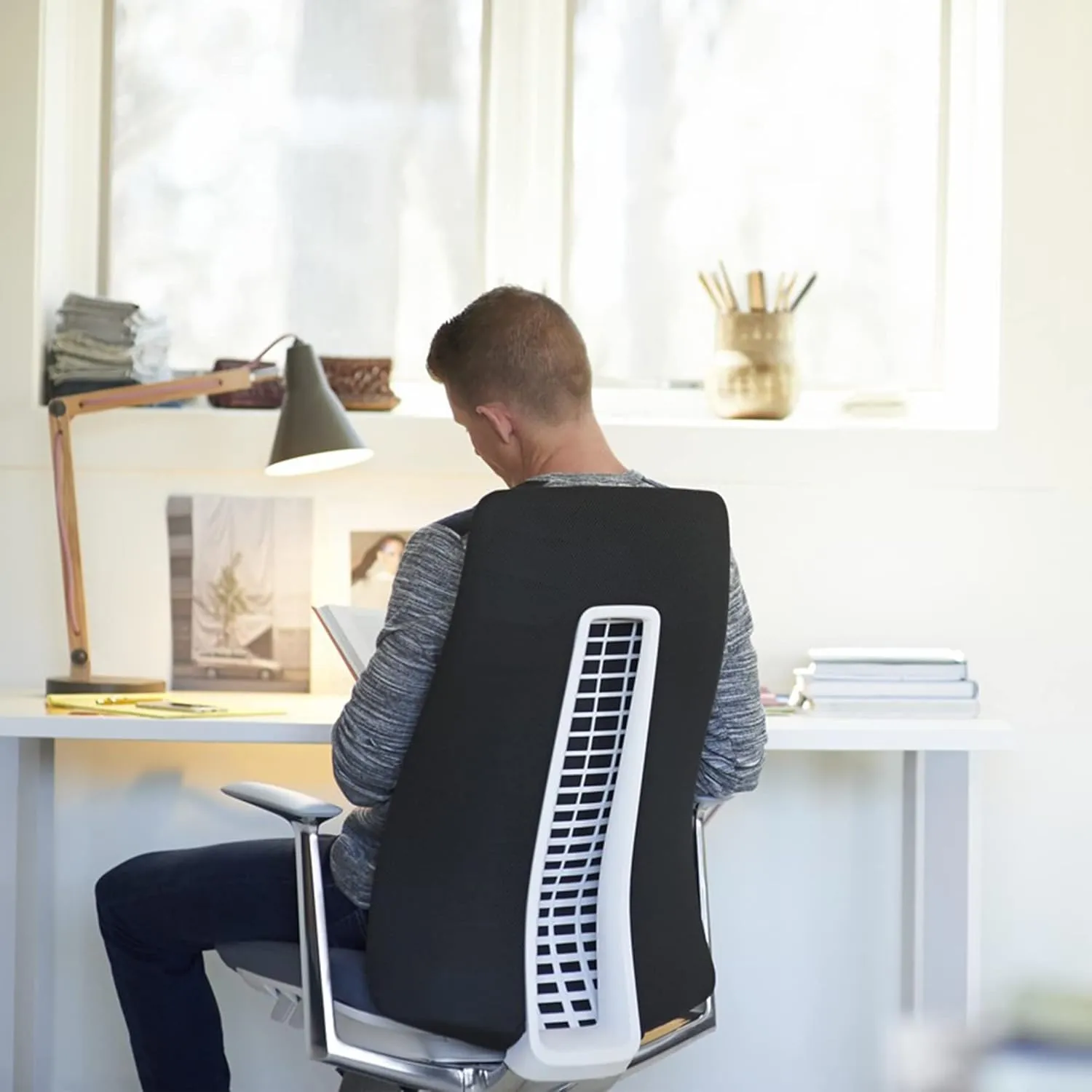 Haworth Fern Office Chair – Ergonomic and Stylish Desk Chair with Breathable Mesh Finish - Without Lumbar Support (River Rock)