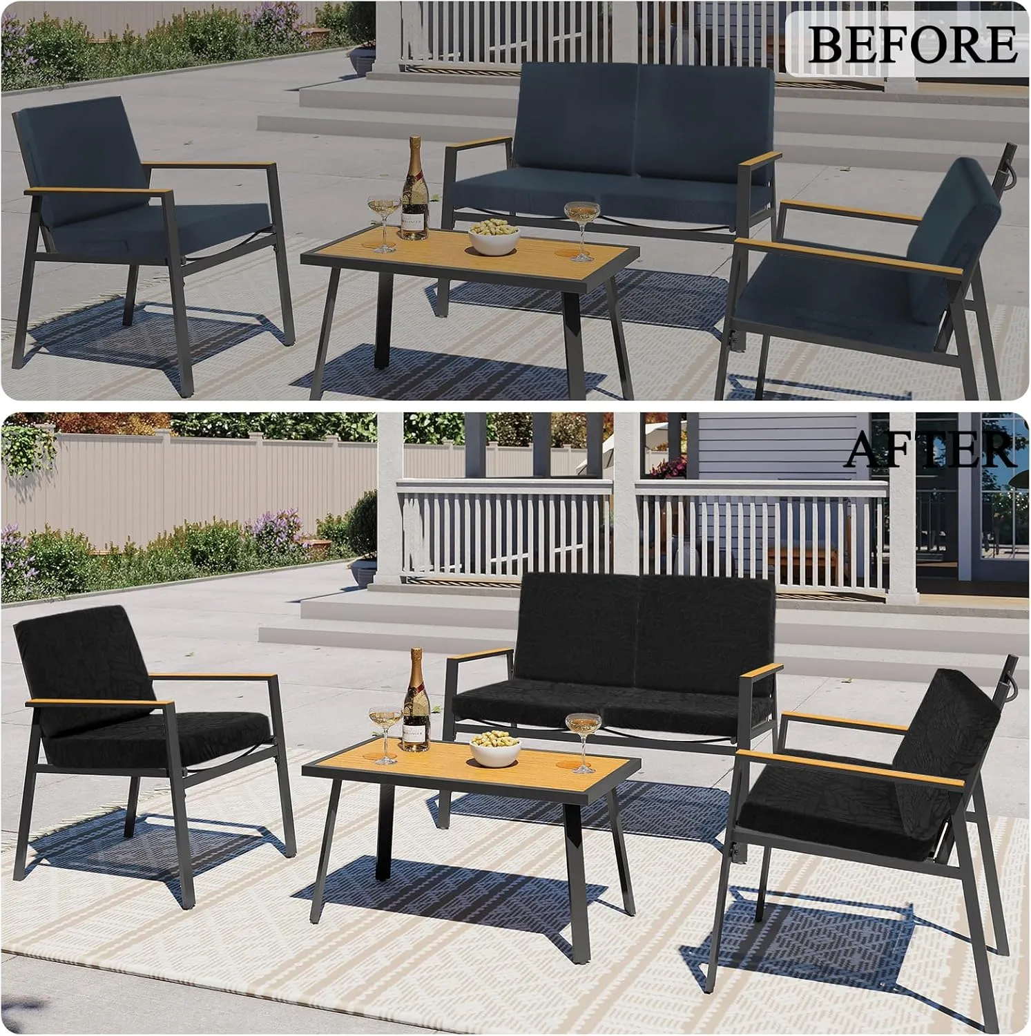 HEBE Outdoor Patio Cushion Covers Set of 10 Waterproof Stretch Seat Cushion Cover for Patio Furniture Clearance Outdoor Sofa Cushion Cover Replacement Couch Slipcovers Chair Seat Cover