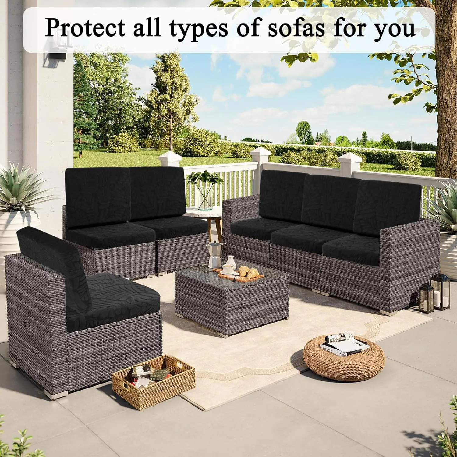 HEBE Outdoor Patio Cushion Covers Set of 10 Waterproof Stretch Seat Cushion Cover for Patio Furniture Clearance Outdoor Sofa Cushion Cover Replacement Couch Slipcovers Chair Seat Cover