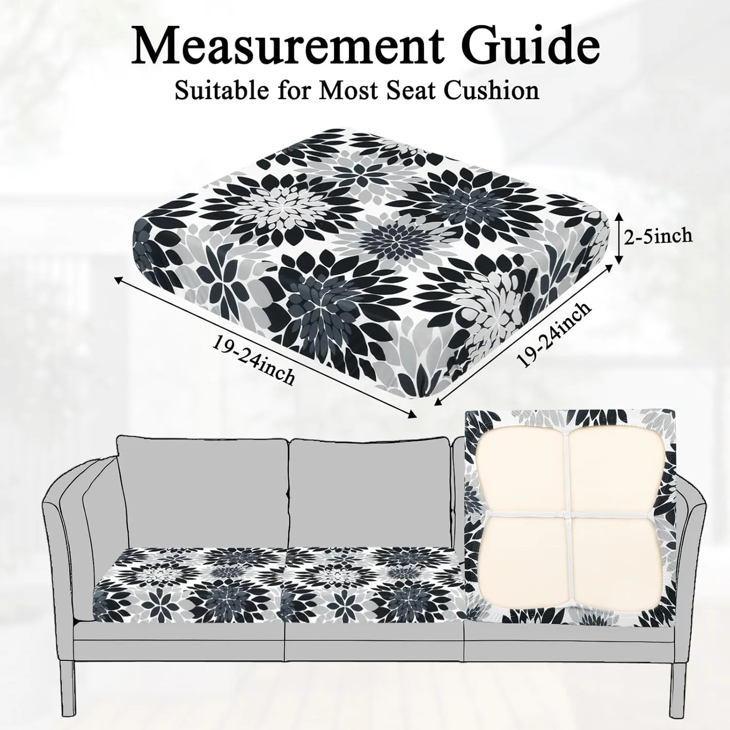 HEBE Outdoor Patio Cushion Covers Set of 12 Waterproof Stretch Seat Cushion Cover for Patio Furniture Clearance Outdoor Sofa Cushion Cover Replacement Couch Slipcovers Chair Seat Cover