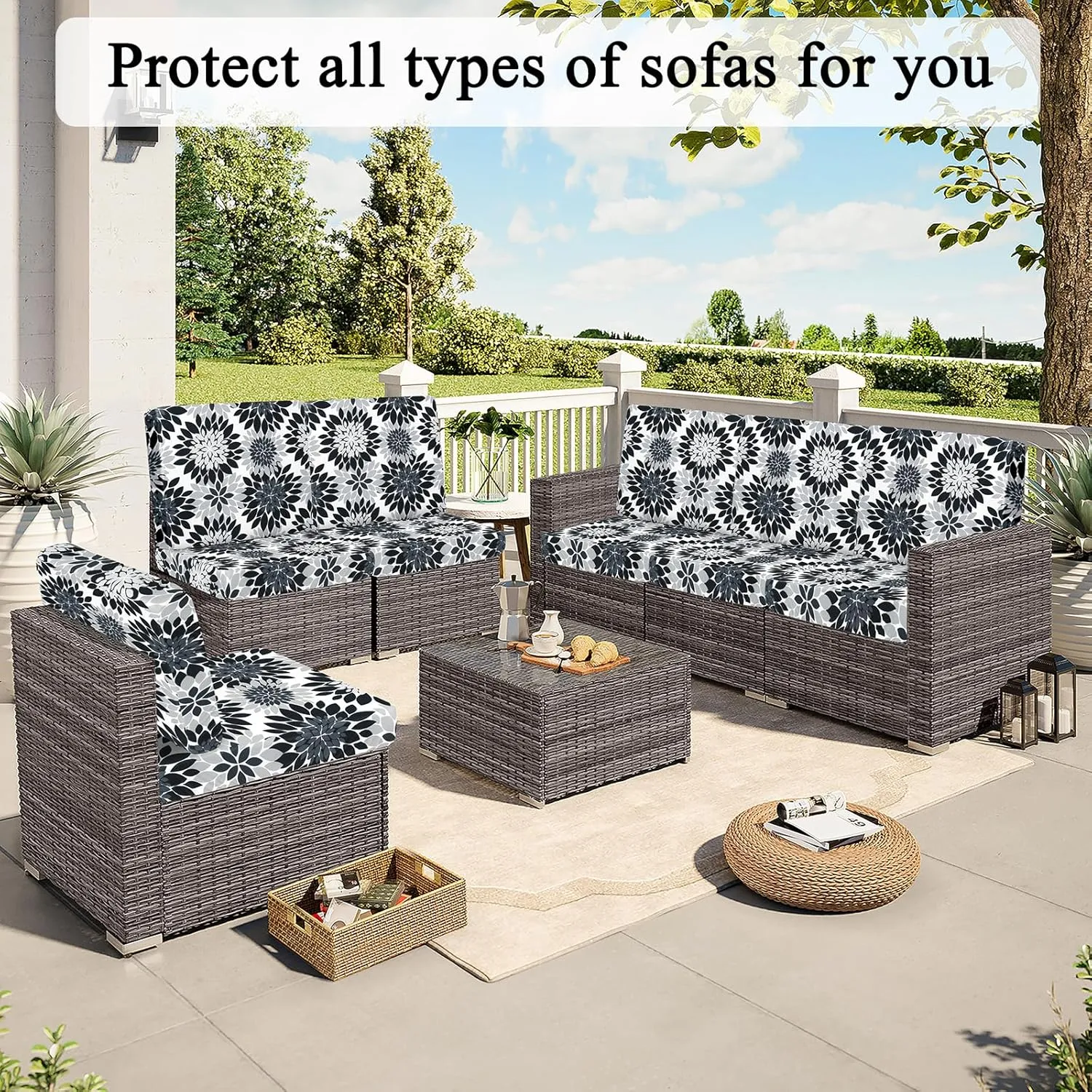 HEBE Outdoor Patio Cushion Covers Set of 12 Waterproof Stretch Seat Cushion Cover for Patio Furniture Clearance Outdoor Sofa Cushion Cover Replacement Couch Slipcovers Chair Seat Cover
