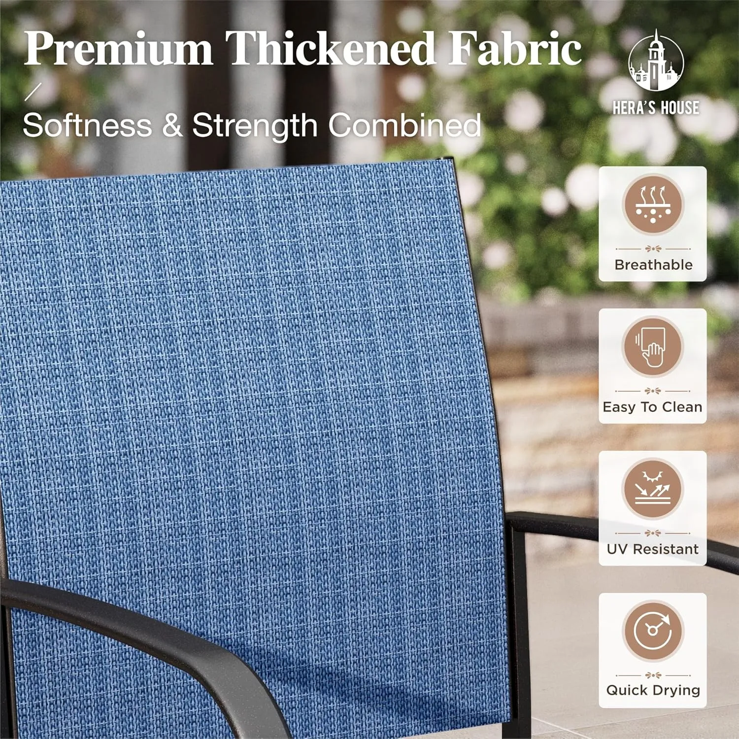 HERA'S HOUSE 5 Pieces Patio Dining Set, Outdoor Table and Chairs Set for 4, 4 x Blue Textilene Dining Chair, 37" Square Metal Dining Table, for Lawn Garden Backyard Deck