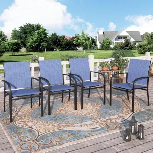 HERA'S HOUSE Patio Dining Chairs Set of 4, 36" Textilene Fabric Outdoor Chair with Wrought Iron Metal Frame Support 350lbs for Garden Lawn Backyard Kitchen Deck, Blue