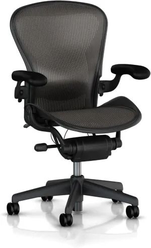 Herman Miller Classic Aeron Task Chair: Tilt Limiter w/Seat Angle Adj - Lumbar Pad - Fully Adj Vinyl Arms - Standard Carpet Casters