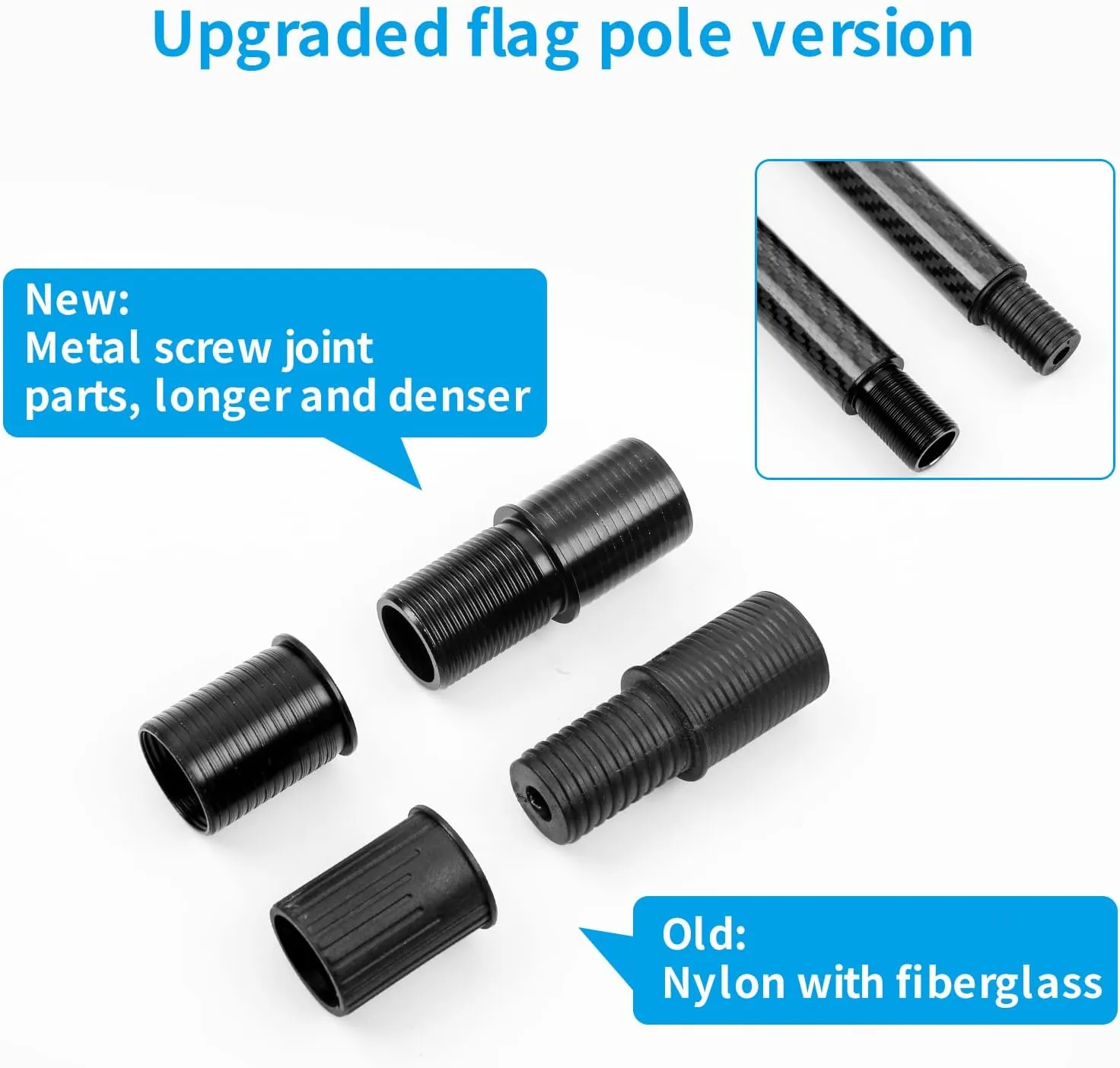 HIBLE Carbon Fiber Flag Pole with Upgraded Metal Screw, 5 Foot Flag Pole for House and Porch Non Wrapping Flag Pole with Smooth Bearings Spinners (Flag Pole Only, 4 Sections)