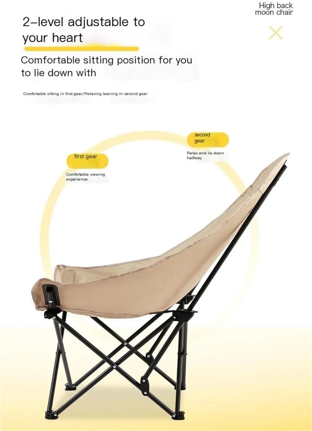 High Back Chair Outdoor Folding Chair Camping Chair Beach Chair Khaki Black(Black)