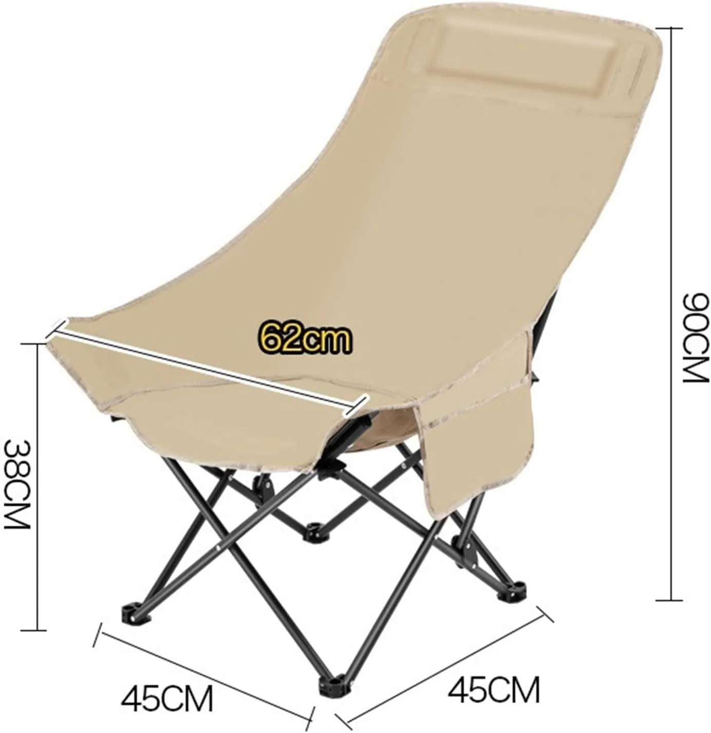 High Back Chair Outdoor Folding Chair Camping Chair Beach Chair Khaki Black(Black)