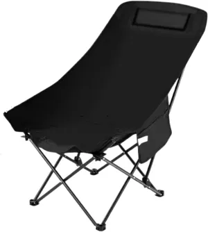 High Back Chair Outdoor Folding Chair Camping Chair Beach Chair Khaki Black(Black)