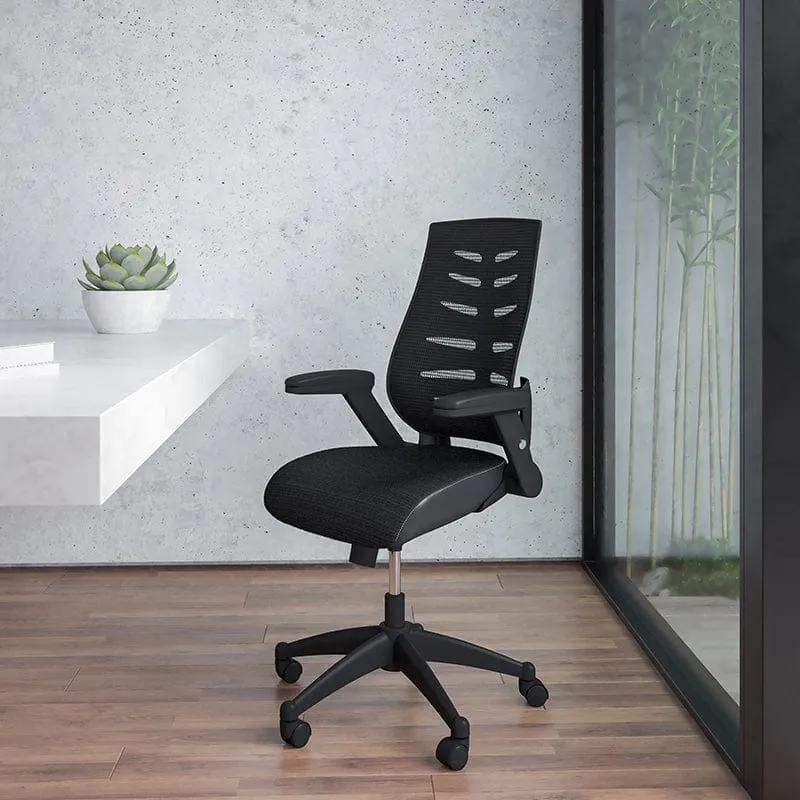 High Back Designer Black Mesh Executive Swivel Ergonomic Office Chair with Height Adjustable Flip-Up Arms [BL-ZP-809-BK-GG]