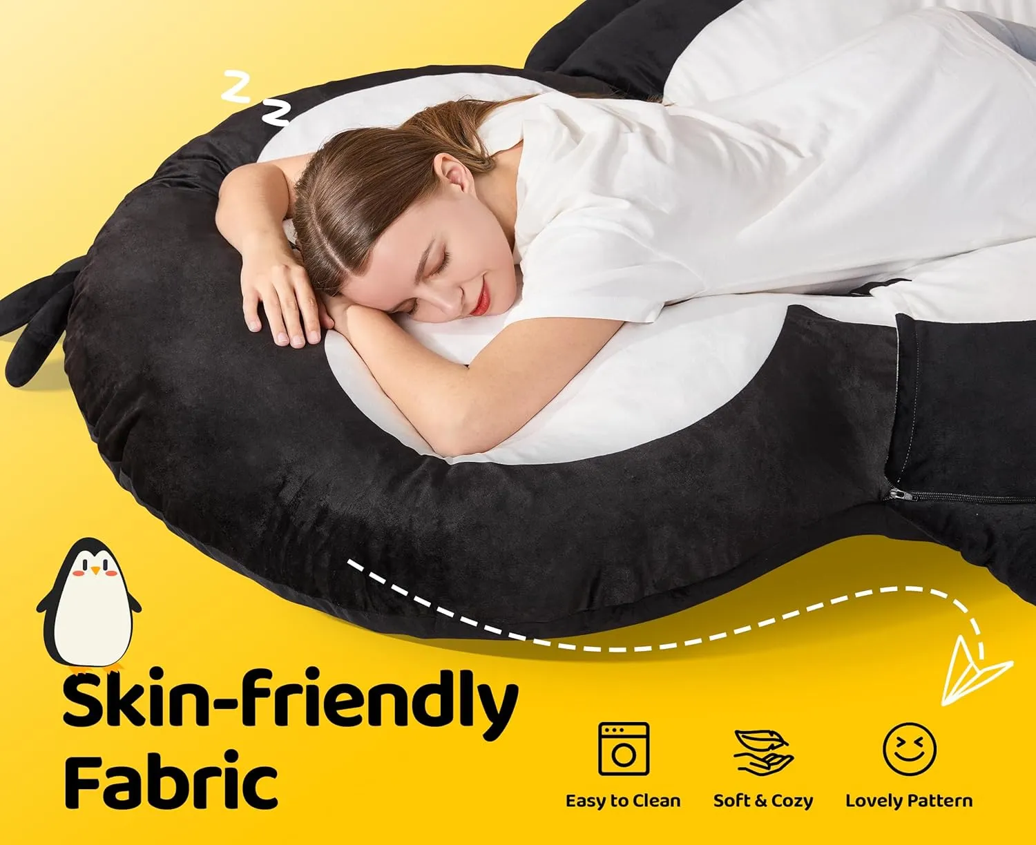 Hobestluk Bean Bag Chairs Bean Bag Floor Cushion Sleeping Mat Bean Bag Chair Adults Beanbag Lounger with Cute Penguin Design for Living Room Bedroom or Playroom (Large,Black)