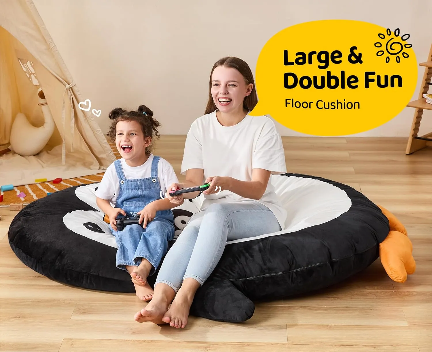Hobestluk Bean Bag Chairs Bean Bag Floor Cushion Sleeping Mat Bean Bag Chair Adults Beanbag Lounger with Cute Penguin Design for Living Room Bedroom or Playroom (Large,Black)