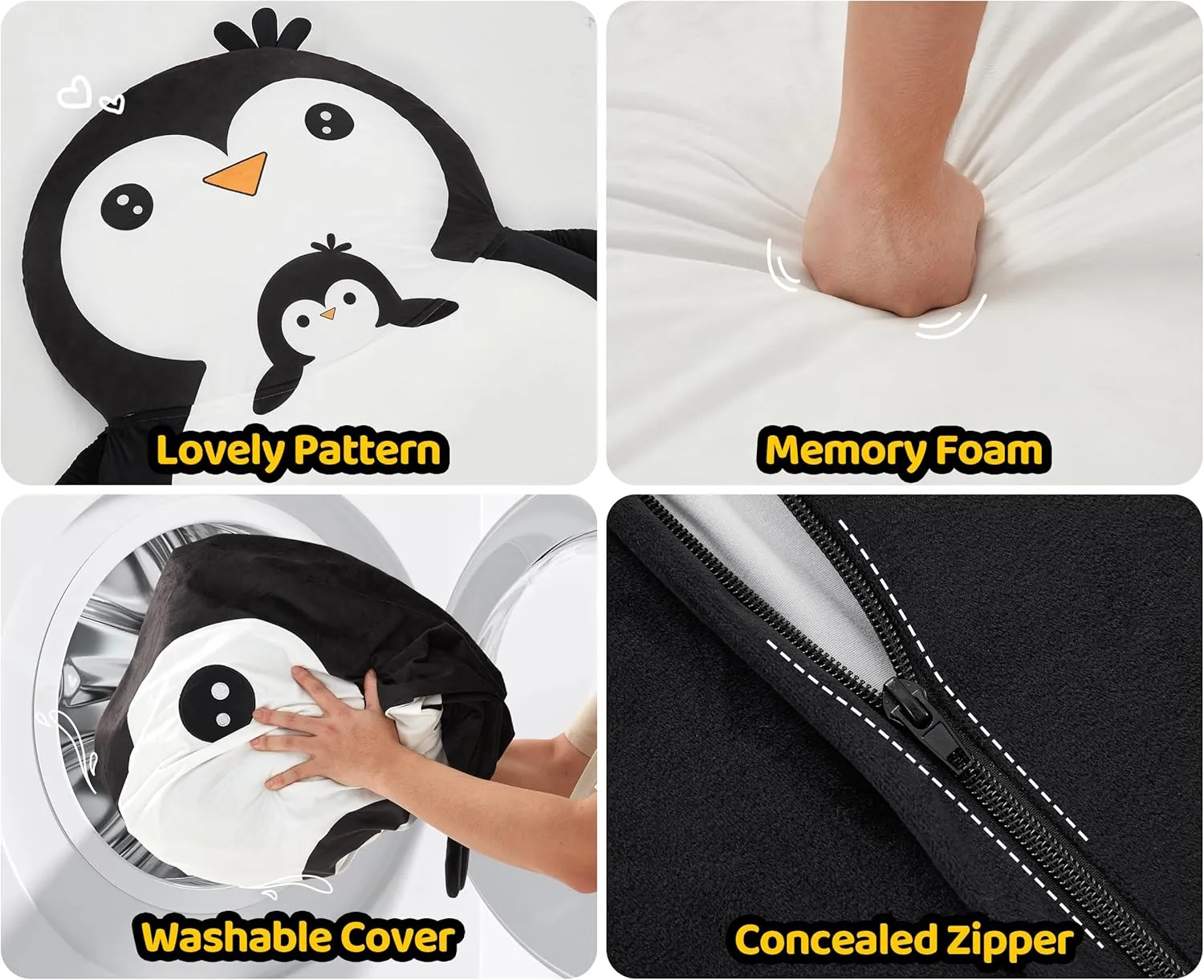 Hobestluk Bean Bag Chairs Bean Bag Floor Cushion Sleeping Mat Bean Bag Chair Adults Beanbag Lounger with Cute Penguin Design for Living Room Bedroom or Playroom (Large,Black)