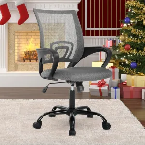 Home Office Chair Computer Mesh Chair Mid Back Ergonomic Desk Chairs with Lumbar Support Armrest，Breathable Mesh Height Adjustable Rolling Task Executive Chairs for Adults, Grey