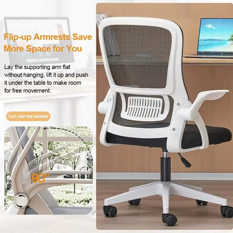 Home Office Chair Ergonomic Breathable Mesh Chair High Back with Adjustable Height Swivel with Flip-Up Arms and Lumbar Support