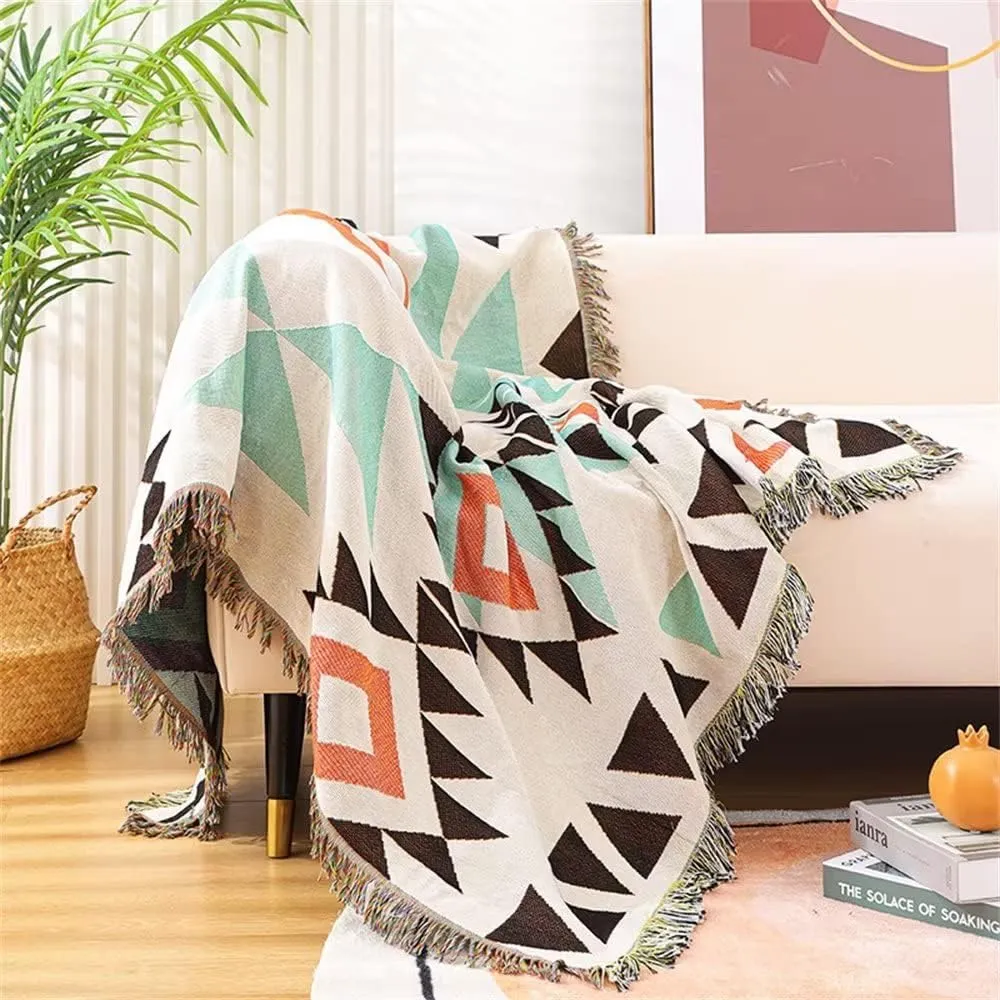 Homesy Southwestern Throw Blankets Navajo Aztec Throws and Blankets Green Multi-Function Boho Throw for Couch Chair Sofa Bed Home Outdoor Beach Car Tent Travel Camping 63"x87"