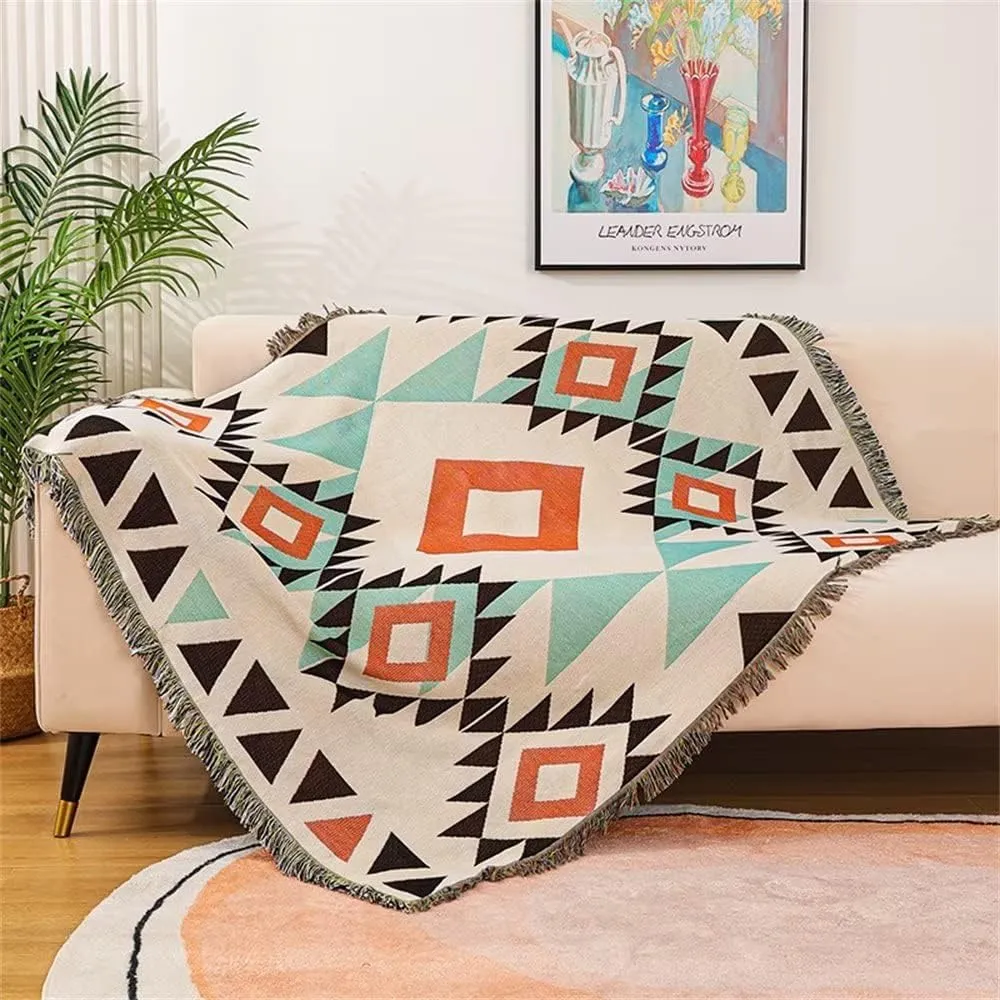 Homesy Southwestern Throw Blankets Navajo Aztec Throws and Blankets Green Multi-Function Boho Throw for Couch Chair Sofa Bed Home Outdoor Beach Car Tent Travel Camping 63"x87"
