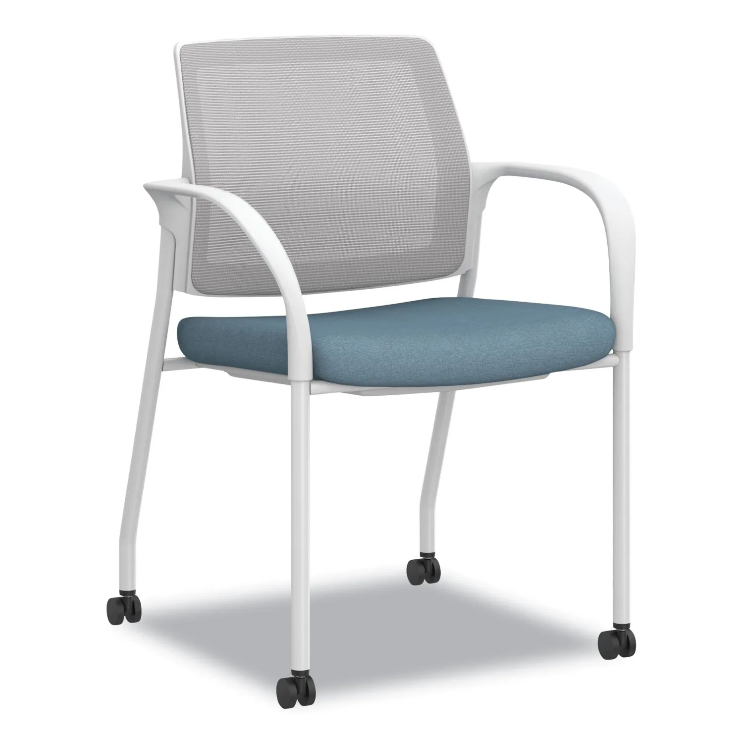 HON® Ignition Series Mesh Back Mobile Stacking Chair, Fabric Seat, 25 x 21.75 x 33.5, Carolina/Fog/White