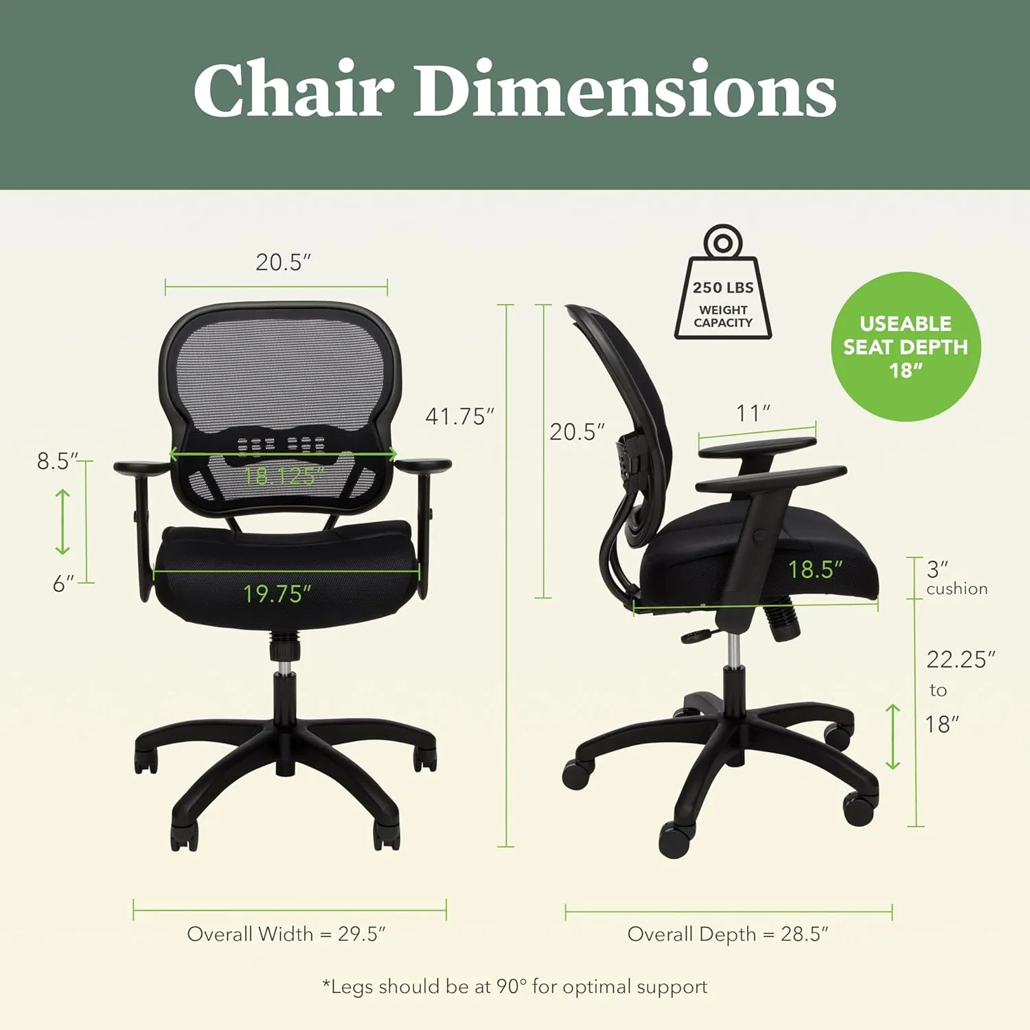 HON Wave Mid-Back Office Desk Chair, Ergonomic Breathable Mesh, Adjustable Arms, Lumbar Support, Synchro-Tilt, Cushion, 360 Swivel Wheels