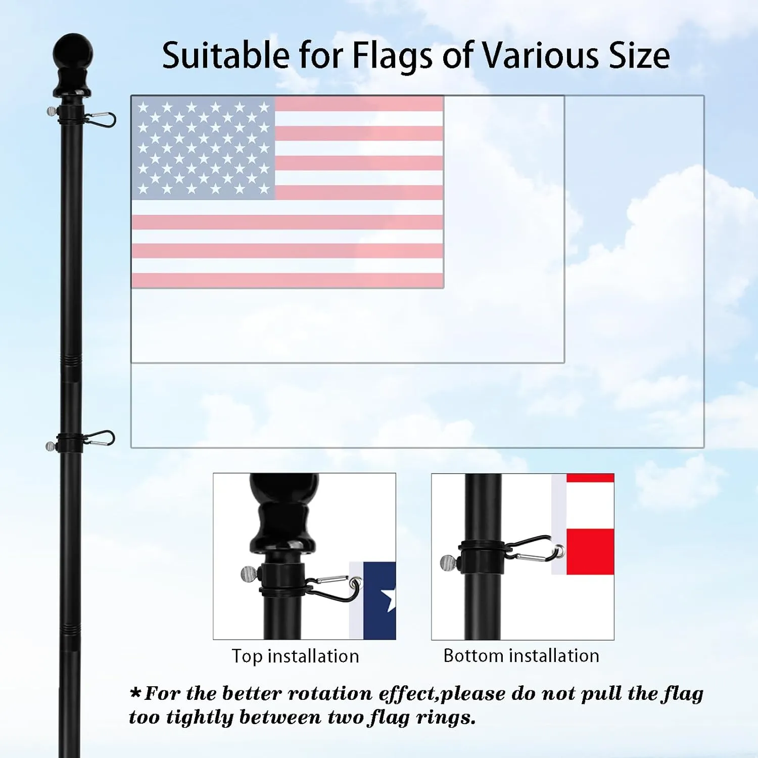 HOOSUN Flag Pole Kit 6 FT,Flag Pole with Bracket,Heavy Stainless Steel Garden Flagpole, Home,Commercial,Outdoor Wall Mounted Flagpole,House Flag Poles for Porch (6 FT, Black)