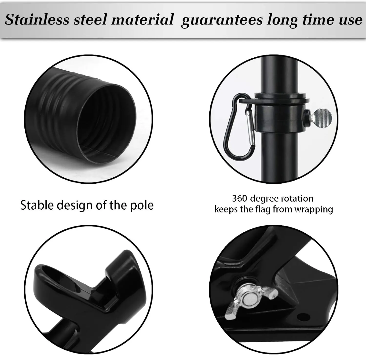 HOOSUN Flag Pole Kit 6 FT,Flag Pole with Bracket,Heavy Stainless Steel Garden Flagpole, Home,Commercial,Outdoor Wall Mounted Flagpole,House Flag Poles for Porch (6 FT, Black)