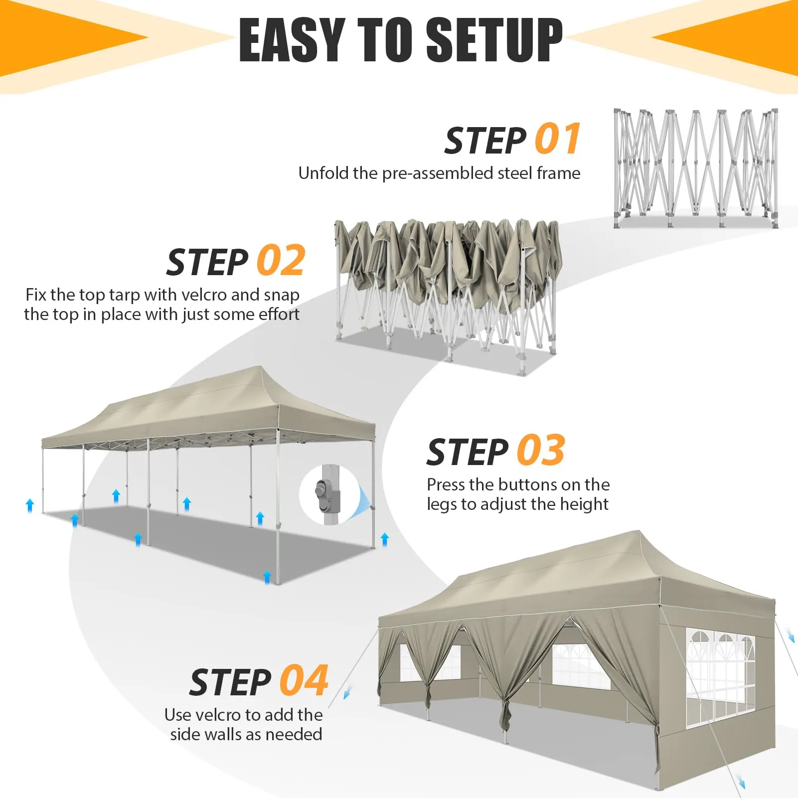 HOTEEL Tents for Parties 10x30 Pop Up Canopy Tent Heavy Duty with 8 Sidewalls, Commercial Party Tent Event Wedding Instant Canopy Waterproof with Carry Bag, UV 50 , Thicked Hexagonal Legs, Khaki