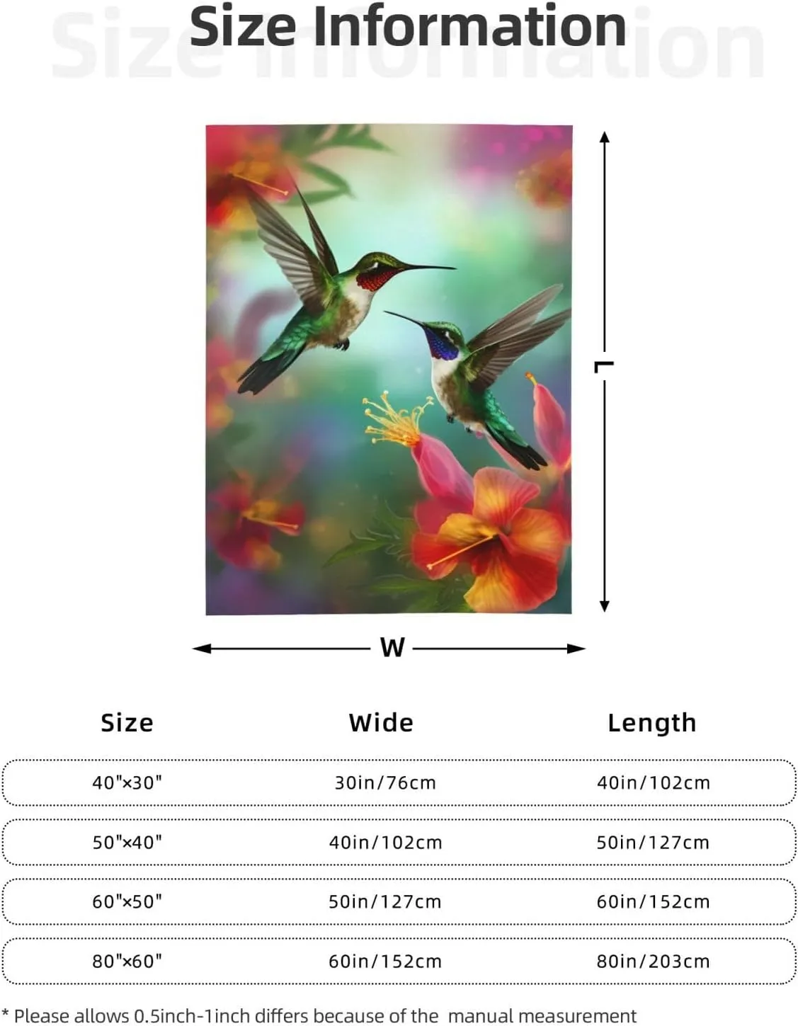 Hummingbirds Flowers Throw Blankets，Floral Soft Fleece Blanket 50"X40" Couch Cover for Bed Sofa Chair Camping Travel