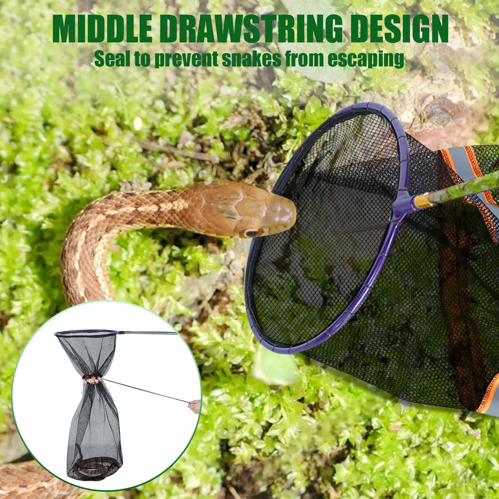 IC ICLOVER Snake Catcher Net   39" Collapsible Snake Hook, Snake Grabber Handling Tool, Reptile Catching Net with Telescopic Pole Stick, Best Tool Set for Moving Pick-Up Rattle Snakes Lizard Reptiles