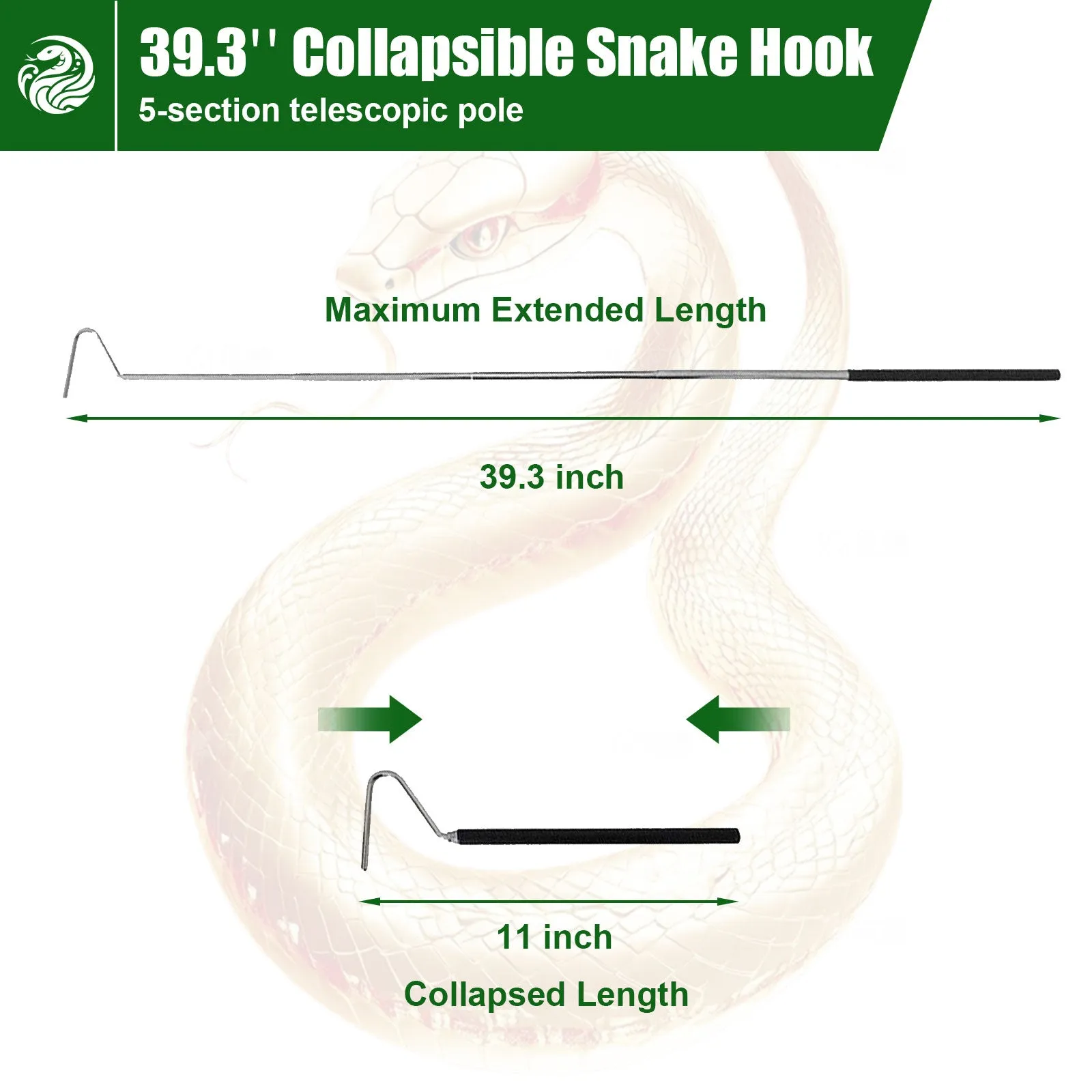 IC ICLOVER Snake Catcher Net   39" Collapsible Snake Hook, Snake Grabber Handling Tool, Reptile Catching Net with Telescopic Pole Stick, Best Tool Set for Moving Pick-Up Rattle Snakes Lizard Reptiles