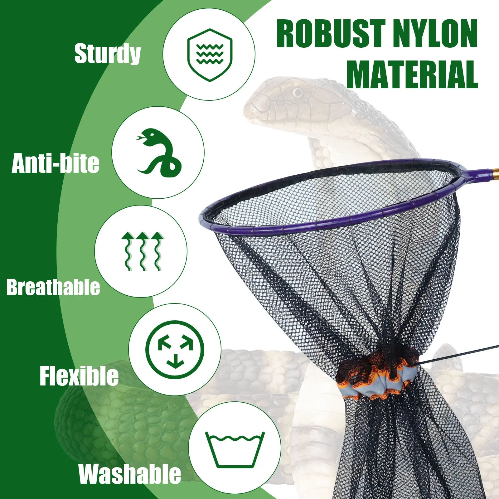 IC ICLOVER Snake Catcher Net   39" Collapsible Snake Hook, Snake Grabber Handling Tool, Reptile Catching Net with Telescopic Pole Stick, Best Tool Set for Moving Pick-Up Rattle Snakes Lizard Reptiles