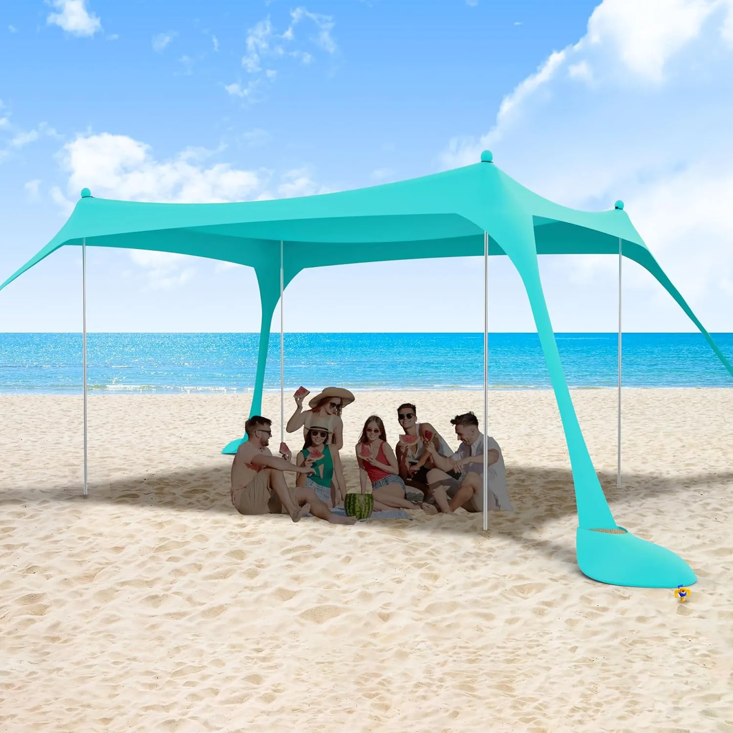 ihuan Beach Tent Sun Shelter 11X11FT UPF50  with 4 Aluminum Foldable Poles, Easy Setup Outdoor Shade Canopy for 8 Person, Cool Cabana for Fishing, Family Trips, Backyard Picnics