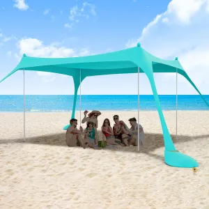 ihuan Beach Tent Sun Shelter 11X11FT UPF50  with 4 Aluminum Foldable Poles, Easy Setup Outdoor Shade Canopy for 8 Person, Cool Cabana for Fishing, Family Trips, Backyard Picnics