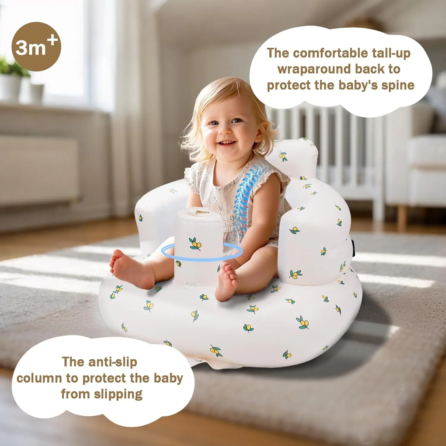 Inflatable Baby Chair, AirSwim Baby Inflatable Seat for Babies 3 Months and Up Summer Inflatable Baby Seat for Sitting Up, Blow Up Baby Floor Seat with Built in Air Pump, Orange