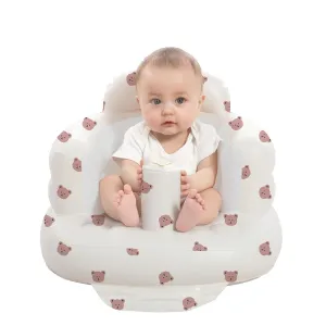 Inflatable Baby Seat for Babies 3-36 Months, Built in Air Pump Baby Chair Sit Me up Floor Seat for Baby, Bumbo Seat for Learning to Sit, Feeding, Camping (Bear)