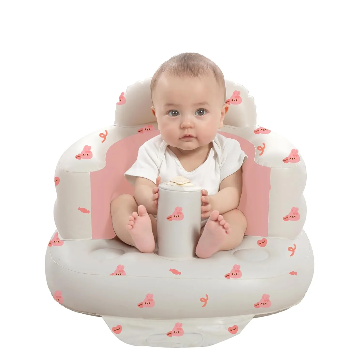 Inflatable Baby Seat for Babies 3-36 Months, Built in Air Pump Baby Chair Sit Me up Floor Seat for Baby, Bumbo Seat for Learning to Sit, Feeding, Camping (Love Bunny)