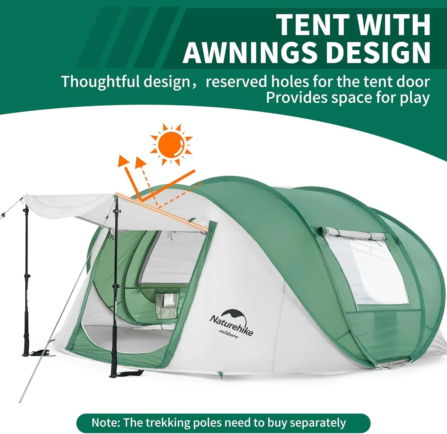instant 3-4 person pop up camping tent with awning
