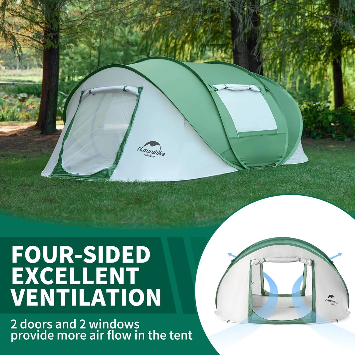 instant 3-4 person pop up camping tent with awning