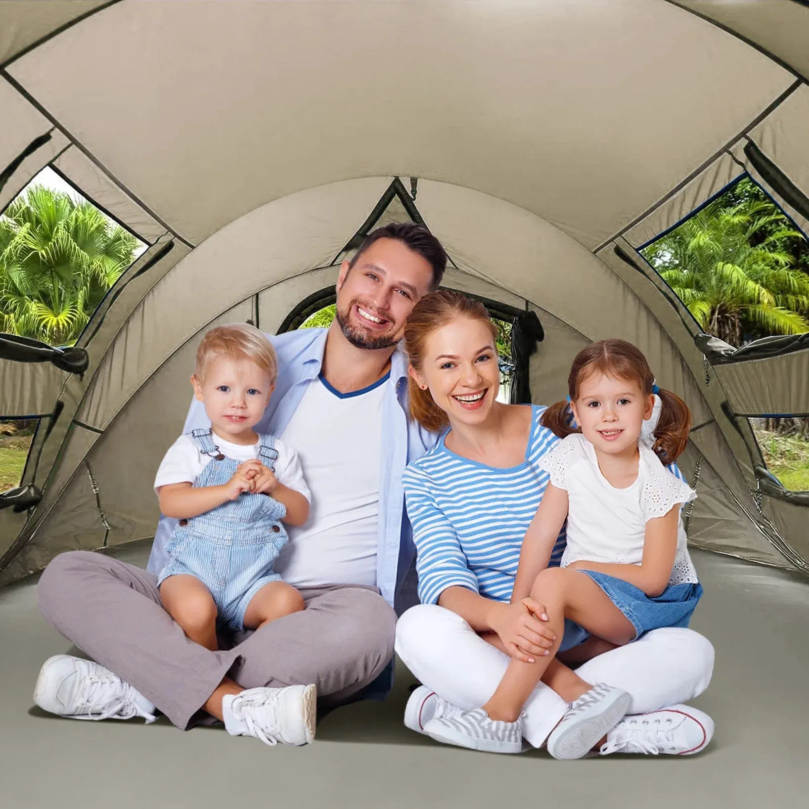 Instant 4-Person Pop-Up Tent, Waterproof with Side Windows, Green