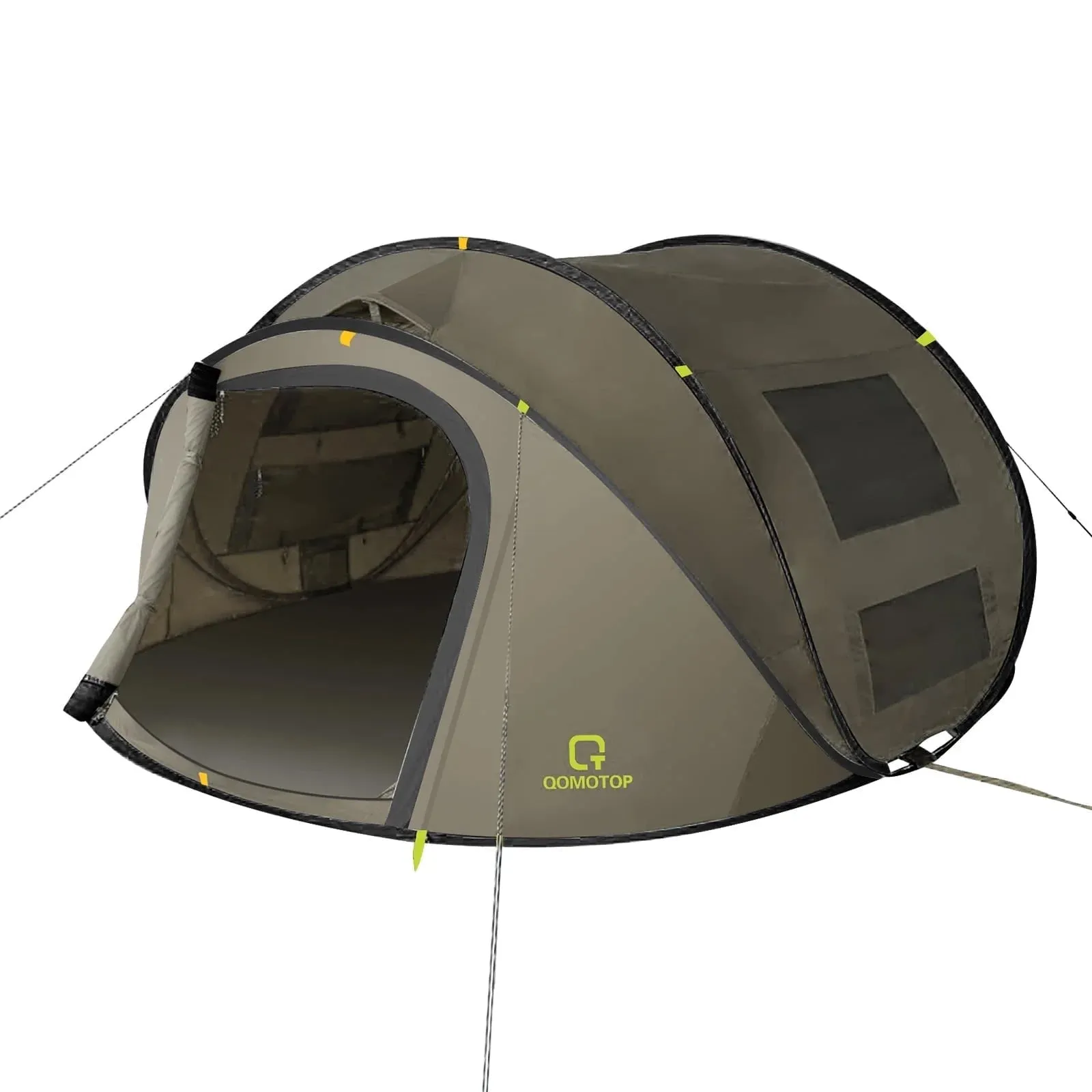Instant 4-Person Pop-Up Tent, Waterproof with Side Windows, Green